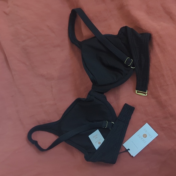 Women's Retro Ribbed Underwire Bikini Top Shade & Shore Black 34D NWT Black - Picture 7 of 8